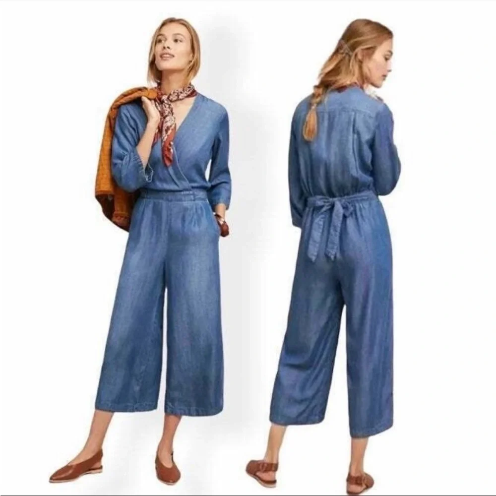 Anthropologie Cloth & Stone Chambray Denim Jumpsuit NEW XS - Picture 1 of 13